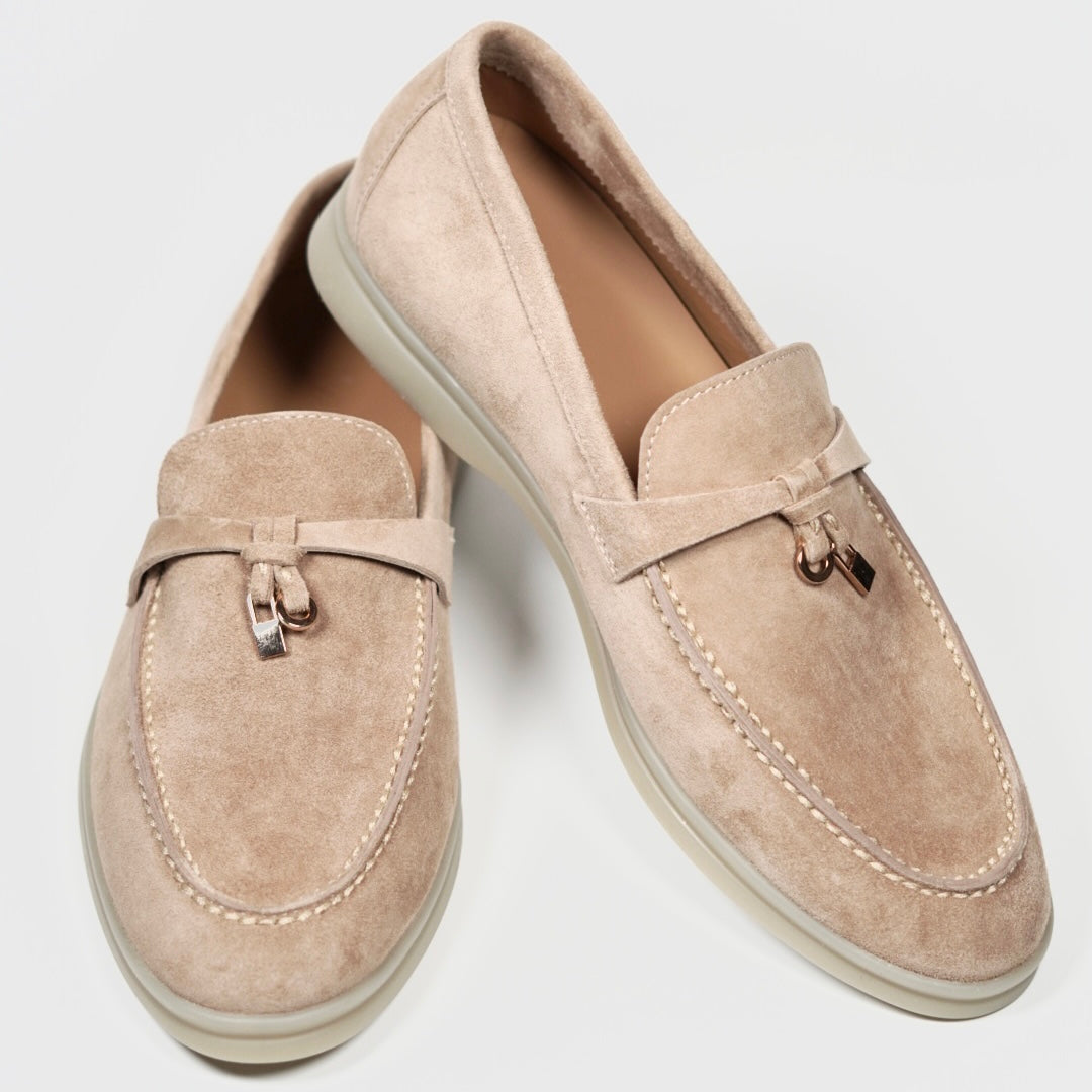 Women’s Genuine Suede Loafers Moccasins Beige