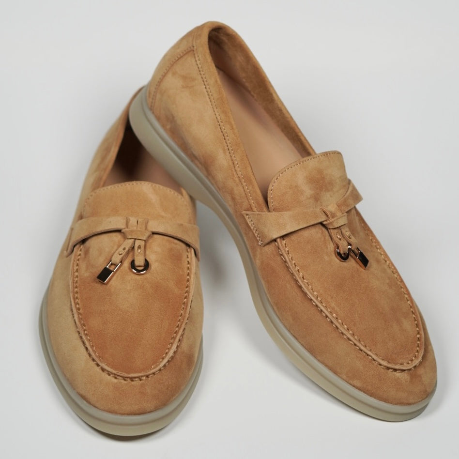 Women's Genuine Suede Loafers Moccasins Camel - Main Image