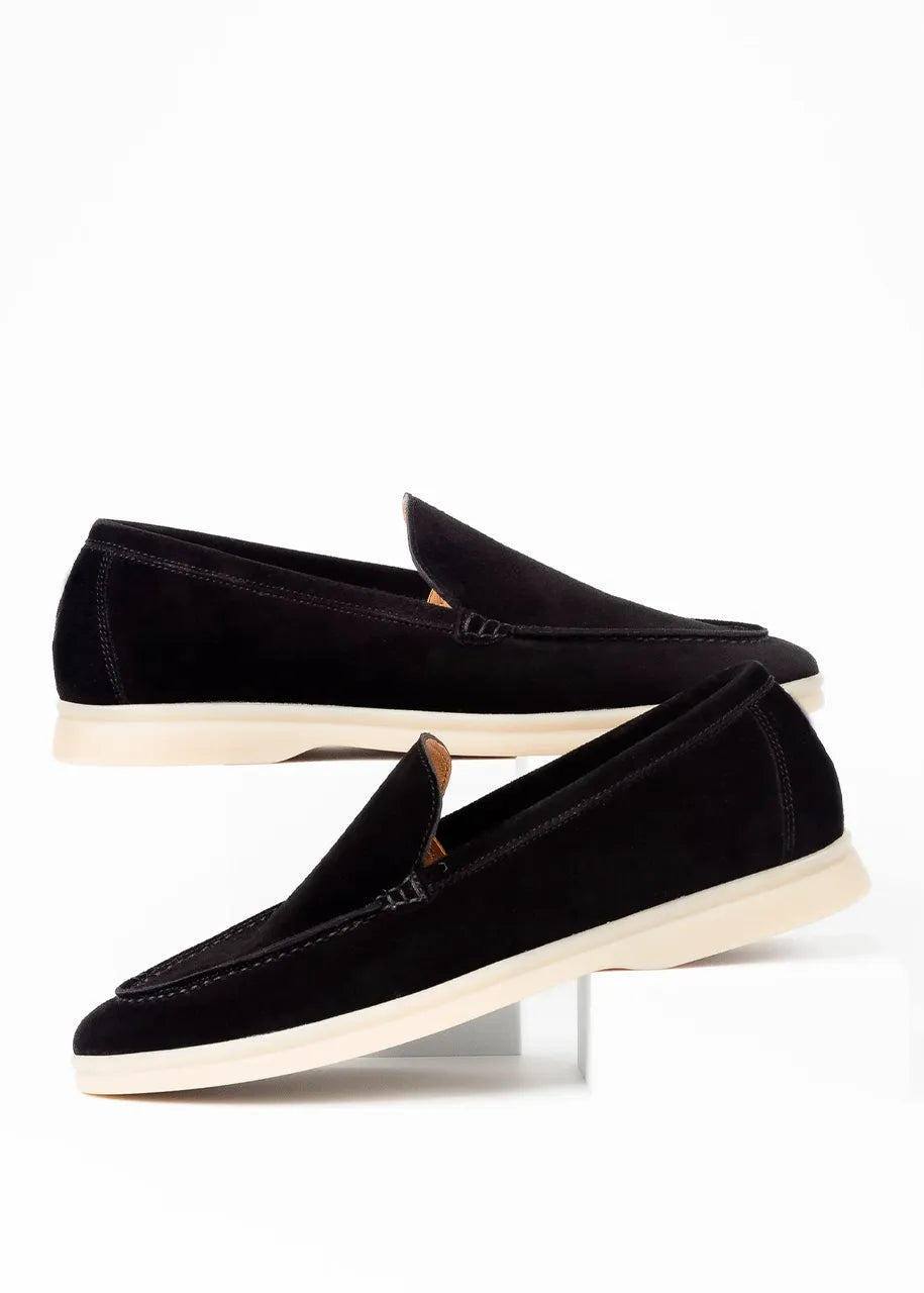 Women's Genuine Suede Loafers Moccasins Black