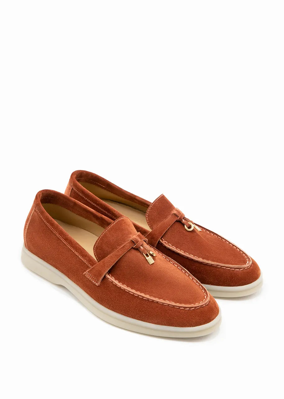 Women's Genuine Suede Loafers Moccasins Brick