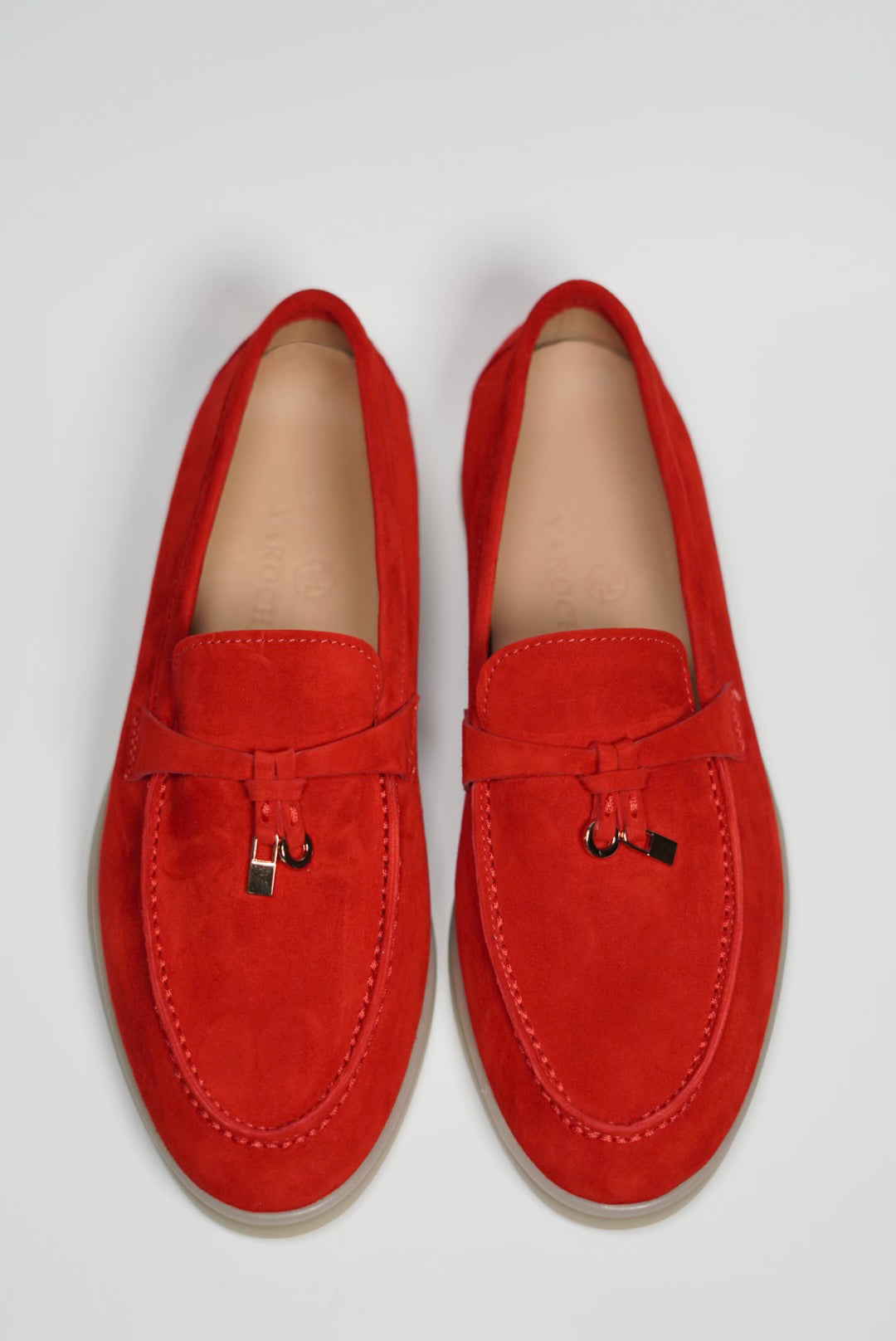 Women s Genuine Suede Loafers Moccasins Red