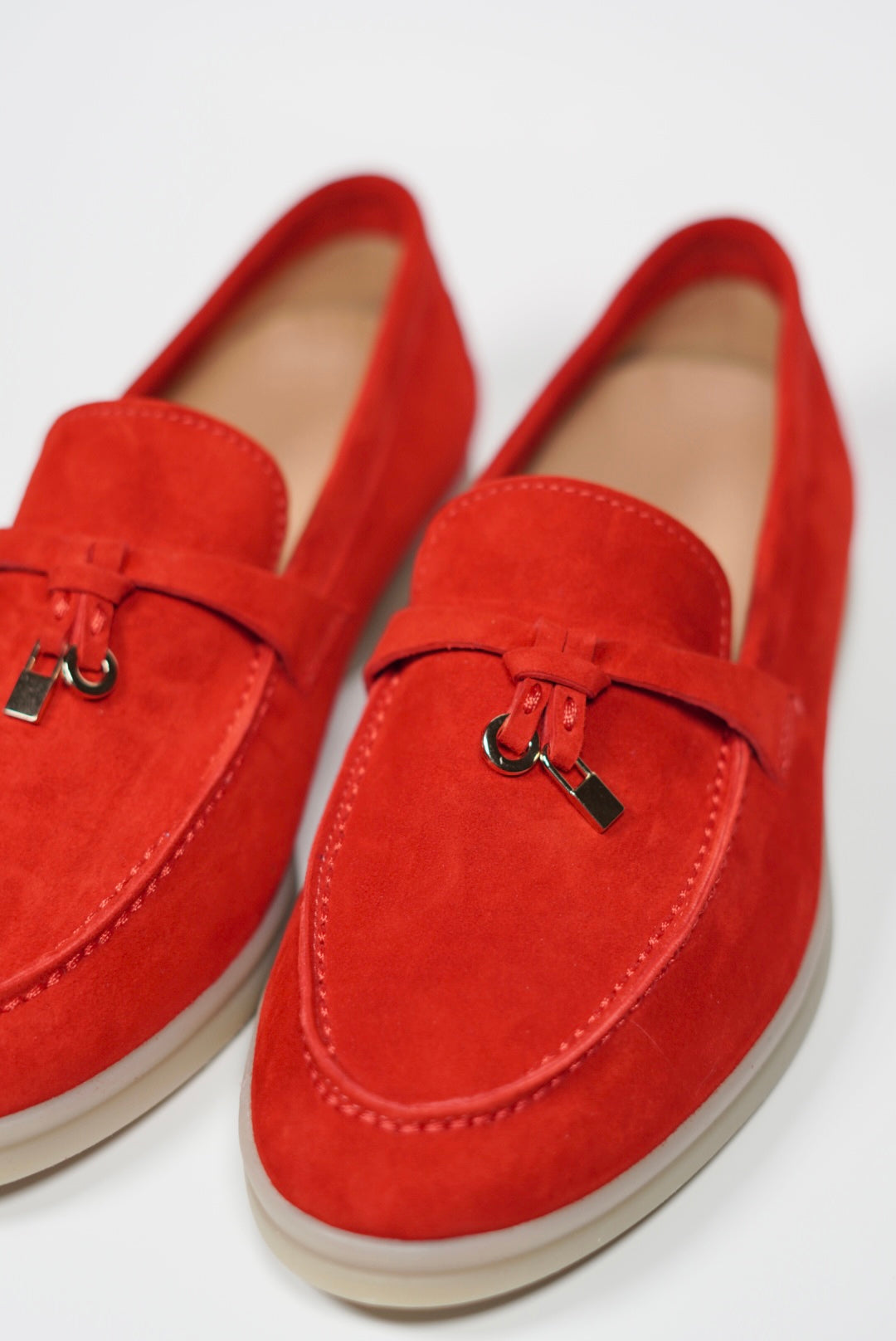 Women's Genuine Suede Loafers Moccasins Red