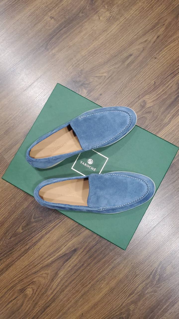 Men's Genuine Suede Loafers Moccasins Blue