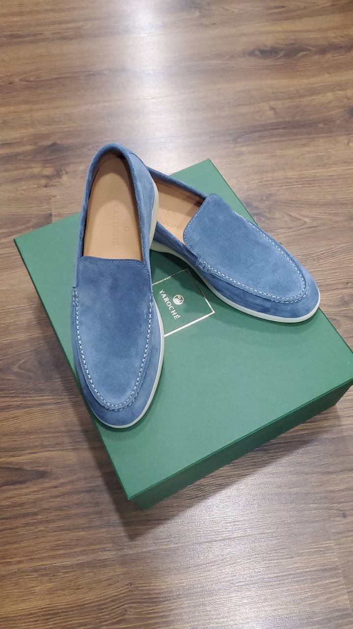 Men's Genuine Suede Loafers Moccasins Blue