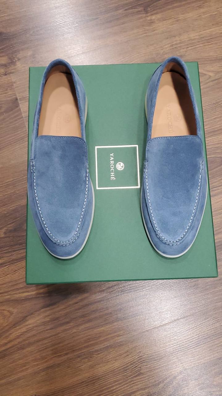 Men's Genuine Suede Loafers Moccasins Blue